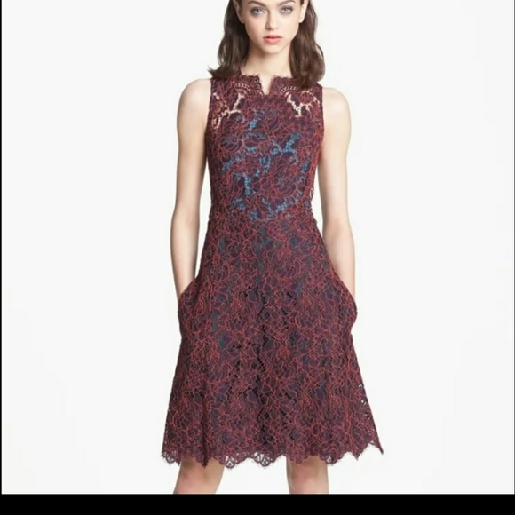 Carven Dresses & Skirts - Carven red/blue lace midi dress size 38 = 6 US